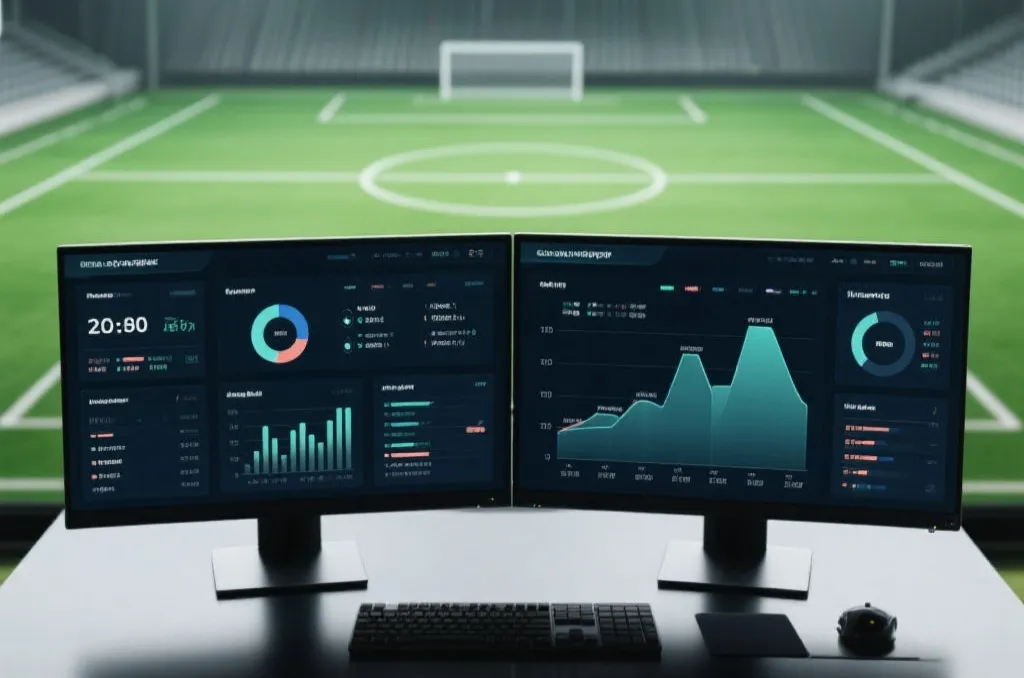 Sports analytics interface showing football match statistics and clock